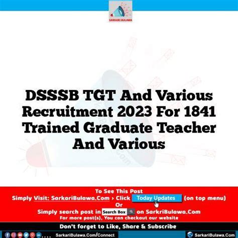 DSSSB TGT And Various Recruitment 2023 For 1841 Trained Graduate