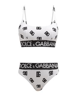 Dolce Gabbana Two Piece Triangle Bikini Set W DG Logo Neiman Marcus