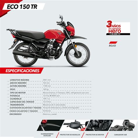 Motometa Detalles Motocicleta Hero ECO 150TR Rojo