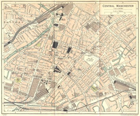 LANCS Central Manchester Town Plan 1924 Old Vintage Map Chart