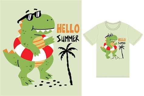 Premium Vector Cute Summer Dinosaur Illustration With Tshirt Design