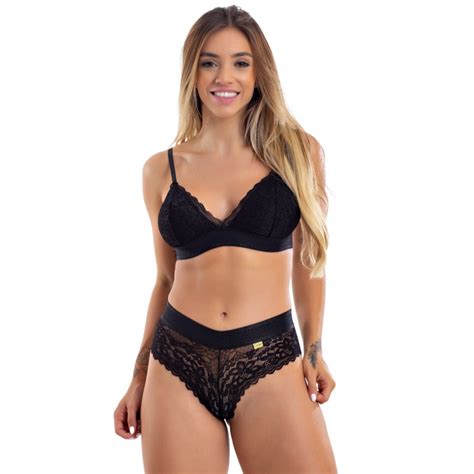 Conjunto de lingerie em renda elástico Camélia Sexy Shopee Brasil