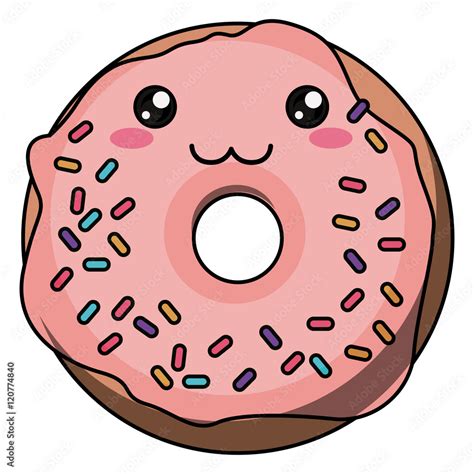 Donut with kawaii face icon. Cute cartoon and character theme. Isolated ...