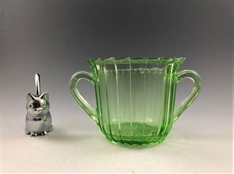 Jeannette Sierra Green Depression Glass Sugar Bowl Pinwheel Pattern Uranium Glass