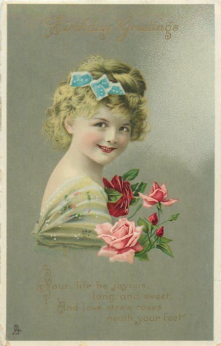 Birthday Greetings Girl With Roses Tuckdb Postcards