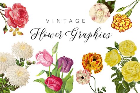 Vintage Flower Illustrations (19528) | Illustrations | Design Bundles