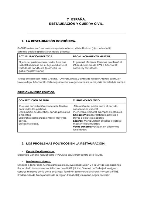 Documento sin título ddddddd 7 ESPAÑA RESTAURACIÓN Y GUERRA CIVIL