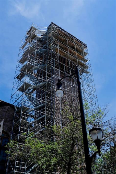 Tall Building Tower Repair With Scaffolding Stock Photo Image Of