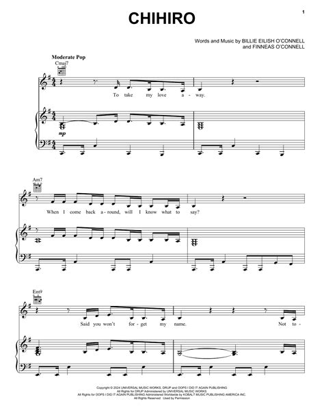 Billie Eilish CHIHIRO Sheet Music For Piano Vocal Guitar