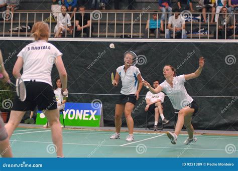 WomenÂ´s doubles badminton editorial stock image. Image of indoor - 9221389