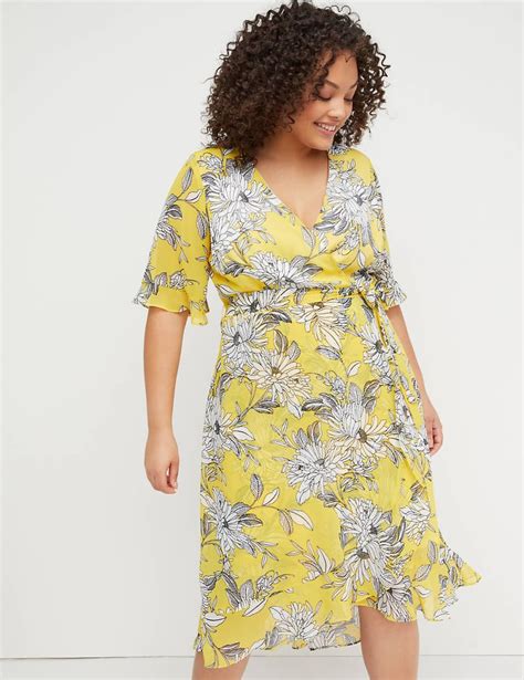 Lane Bryant Floral Faux Wrap Fit And Flare Dress Kaia Gerber Yellow