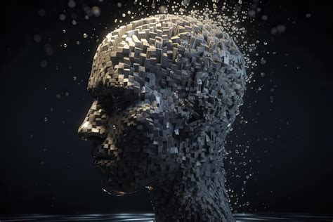 D Dissolving Human Head Made With Cube Shaped Particles Stock