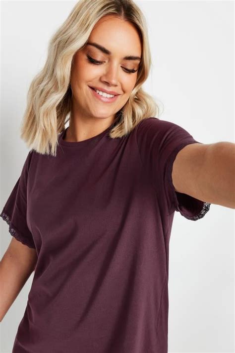 Yours Plus Size Purple Lace Trim T Shirt Yours Clothing