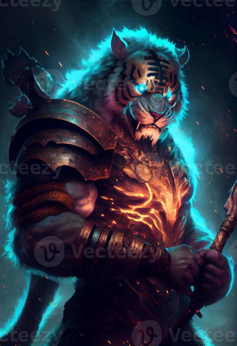 A Powerful Muscular Anthropomorphic Tiger Warrior Generative Ai