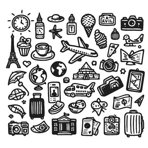 Premium Photo Vector Hand Drawn Travel Doodle Icon Set