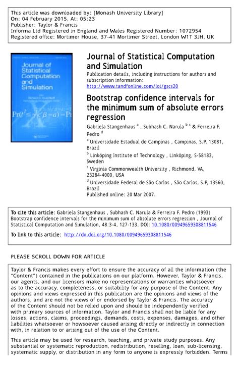 Pdf Bootstrap Confidence Intervals For The Minimum Sum Of Absolute