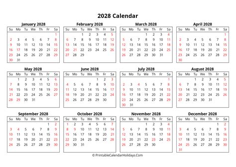 Free Printable Calendar 2028 (Word, PDF, Excel)