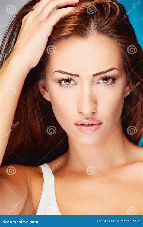 Longue Femme De Brunette De Cheveu Photo Stock Image Du Propre Peau