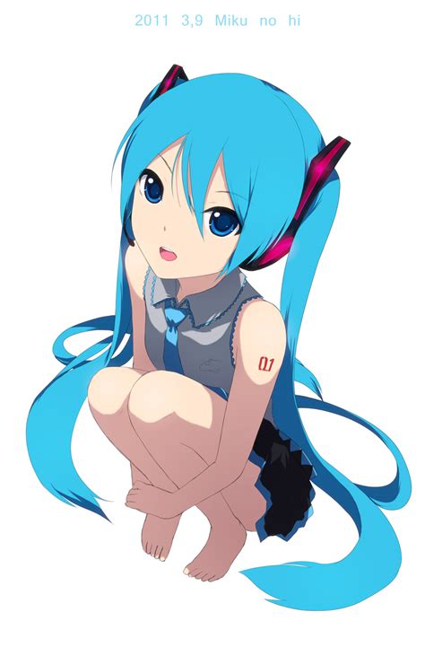 Safebooru 39 2011 Aqua Eyes Aqua Hair Barefoot Blue Eyes Blue Hair Cait Hatsune Miku Headset