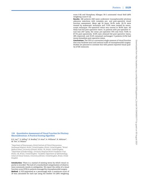 Pdf 134 Quantitative Assessment Of Visual Function For Pituitary