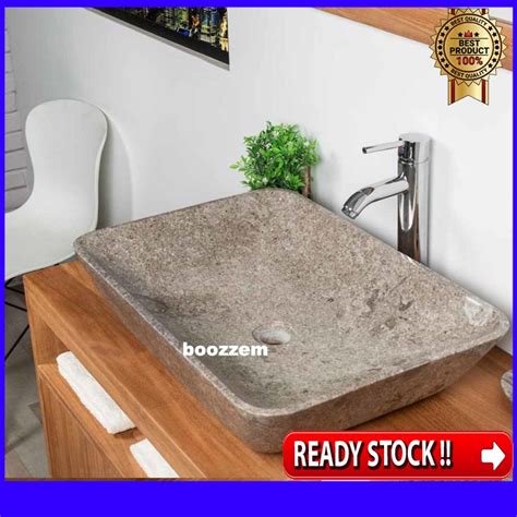 Jual Wastafel Batu Marmer Abu Abu Kotak Licin Mudah Perawatan Sink