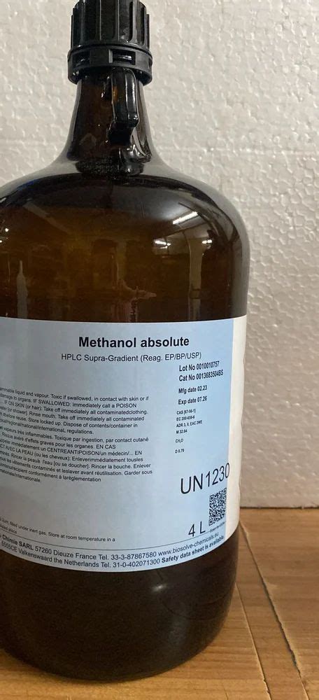 L Methanol Absolute Hplc Grade For Pharma Api Production At Best