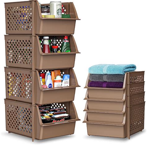 Skywin Stackable Storage Bins For Pantry Brown 4 Packstackable Bins