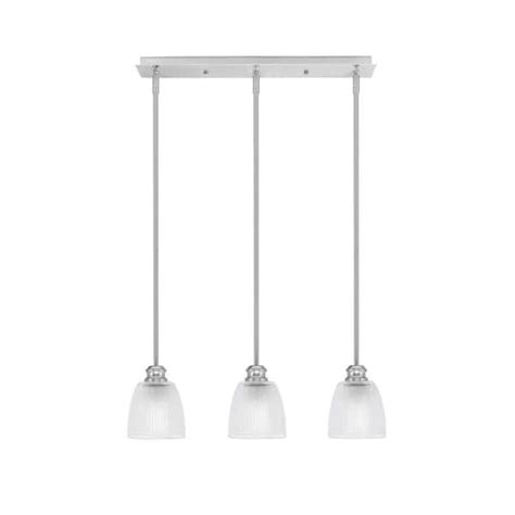 Albany 60 Watt 3 Light Brushed Nickel Linear Pendant Light With Clear Ribbed Glass Shades And No