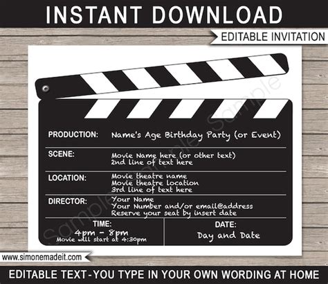 Movie Invitation Template Printable Birthday Party Invite Etsy India