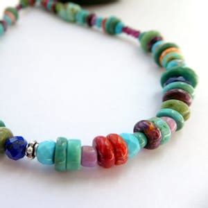 Multi Colored Gemstone Sterling Silver Necklace Colorful Southwestern