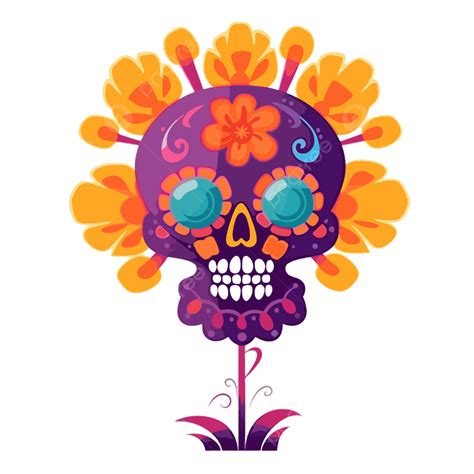 Dia De Los Muertos Flower Clipart Colourful Sugar Skull Design Vector Icon Cartoon Dia De Los