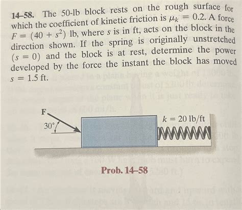 Solved 14 58 The 50 Lb Block Rests On The Rough Surface Chegg