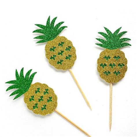 Pineapple Cupcake Toppers 12 Yellow And Green Glitter Pineapple