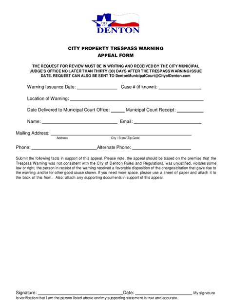 Fillable Online City Property Trespass Warning Appeal Form Warning Fax Email Print Pdffiller