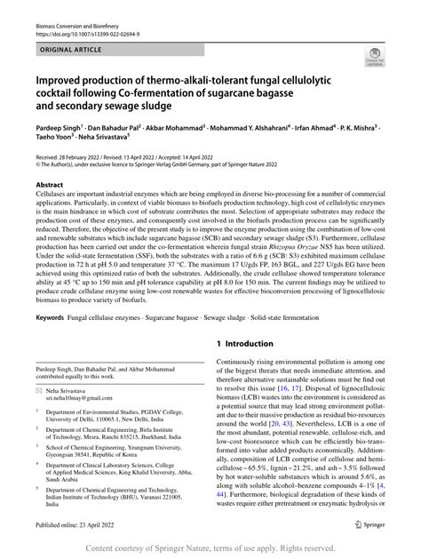 Improved Production Of Thermo Alkali Tolerant Fungal Cellulolytic