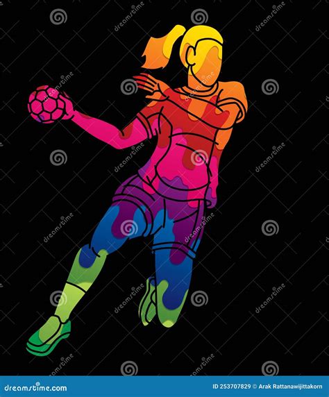 Handball Sport Woman Player Action Cartoon Graphic Vector Stock Vector