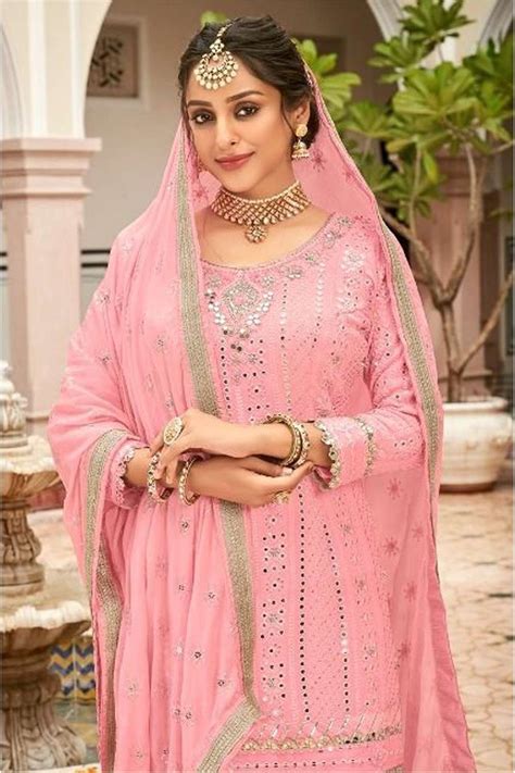 Pink Georgette Eid Sharara Suit With Embroidered Ss