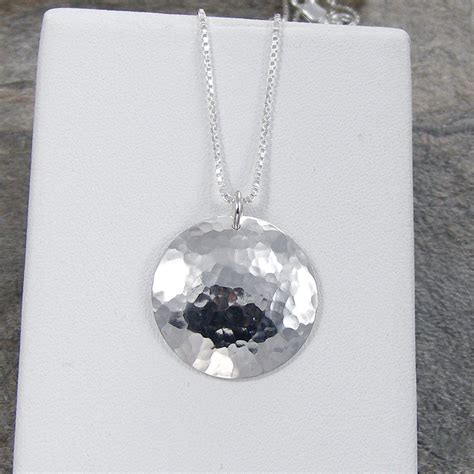 Sterling Silver Disc Pendant Necklace Hammered Finish Etsy