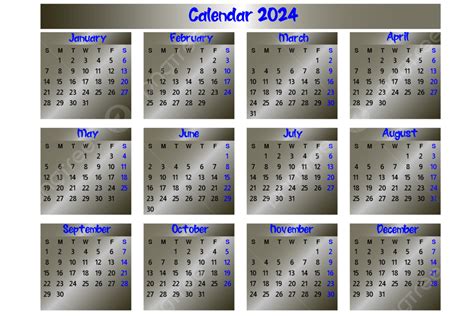 2024 Calendar Sky Black Color Design Vector 2024 Calendar Calendar