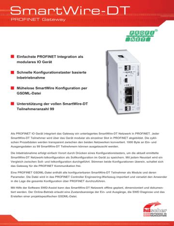 SmartWire DT PROFINET Gateway Datenblatt Datasheet Manualzz