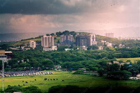 Beautiful aerial view landscape of green Pune city, Maharashtra, India ...