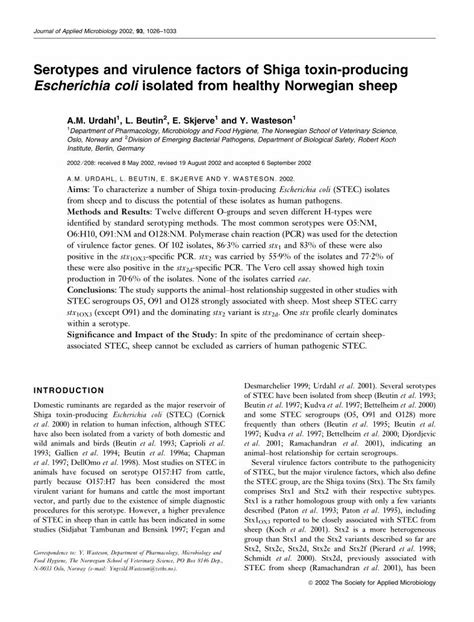 Pdf Serotypes And Virulence Factors Of Shiga Toxin Producing