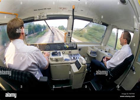 Driver's eye view from the cab of a Class 47 diesel electric with an ...