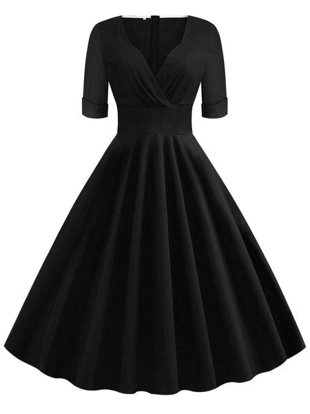 1950s Solid Sweetheart Fold Swing Dress Retro Stage