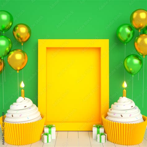 Green golden happy birthday cake invitation card banner background with ...