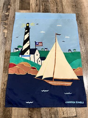 New Toland Warren Kimble Folk Art Outdoor Garden Flag Lighthouse Lake