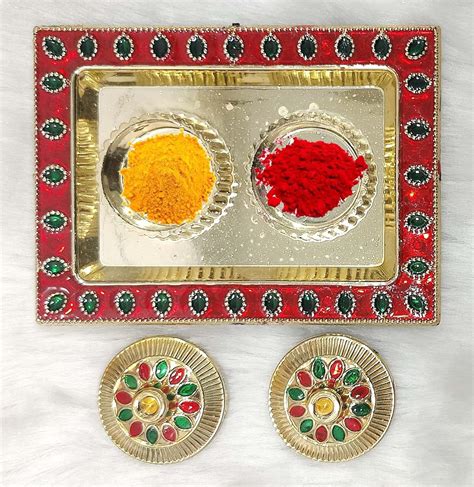 Buy Beads Crafts Decorative Fancy Haldi Kumkum Holder With Tray