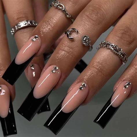 Amazon Enppode French Tip Press On Nails Long Acrylic Nails Black