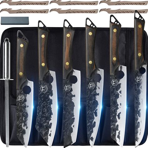 Xyj Full Tang Camping Kitchen Knives Set With Holderandbagandsharpener Rod