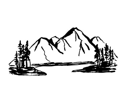 Mountain Ranges And Tree Silhouette Sketch Vector Illustration